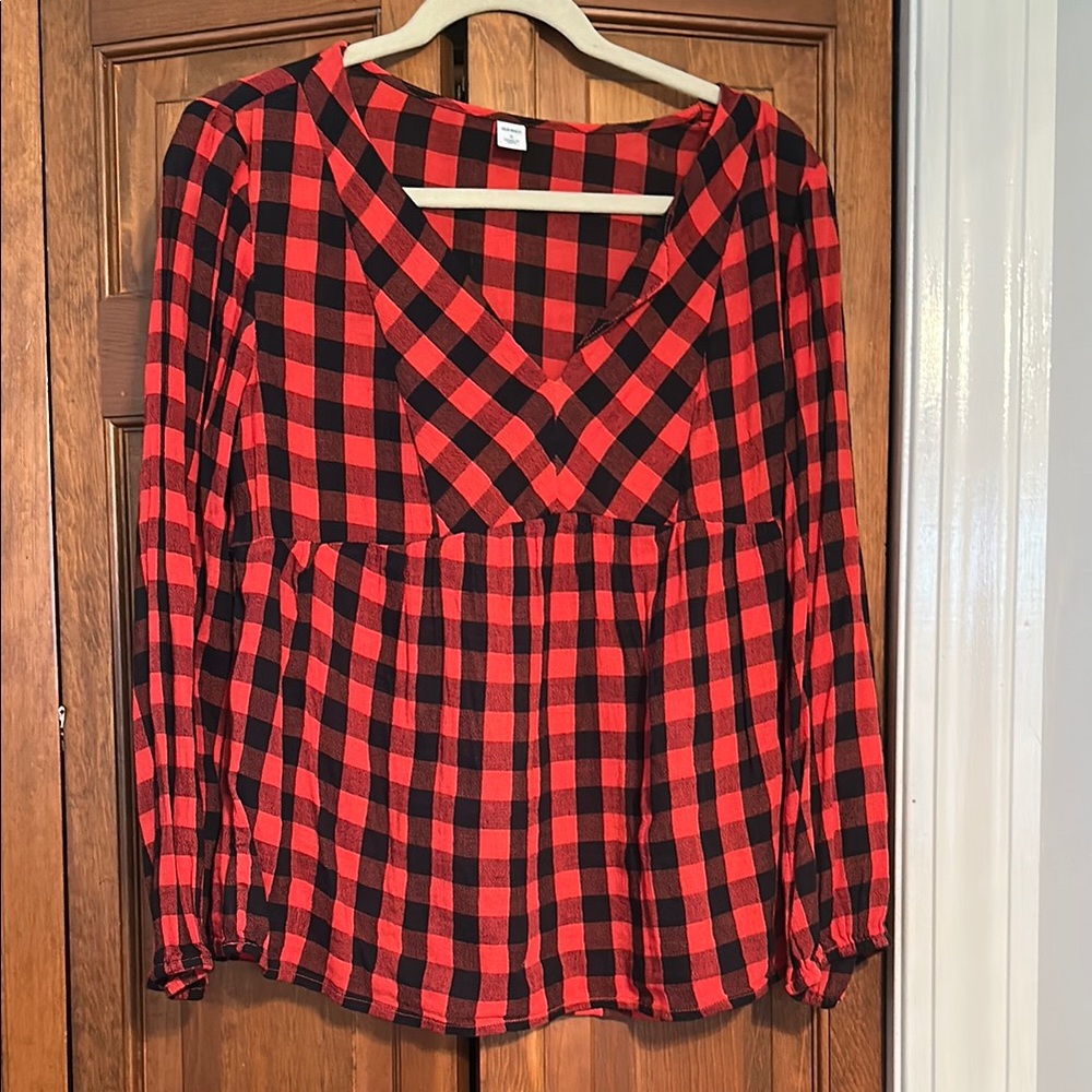 Old Navy Red and Black Wrap Blouse